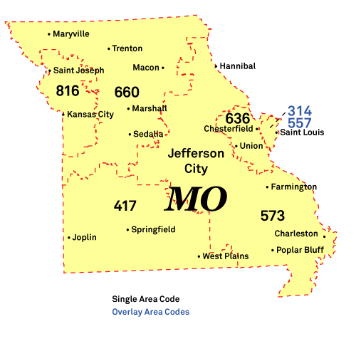 Map of Missouri Area Codes